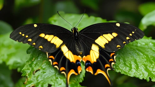 Sunlit swallowtail spreads molten gold across jungle green