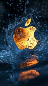 Golden apple icon splashing through deep blue water.