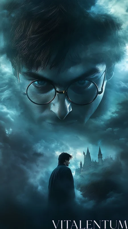 Wizardly teen confronts destiny above mist-shrouded castle