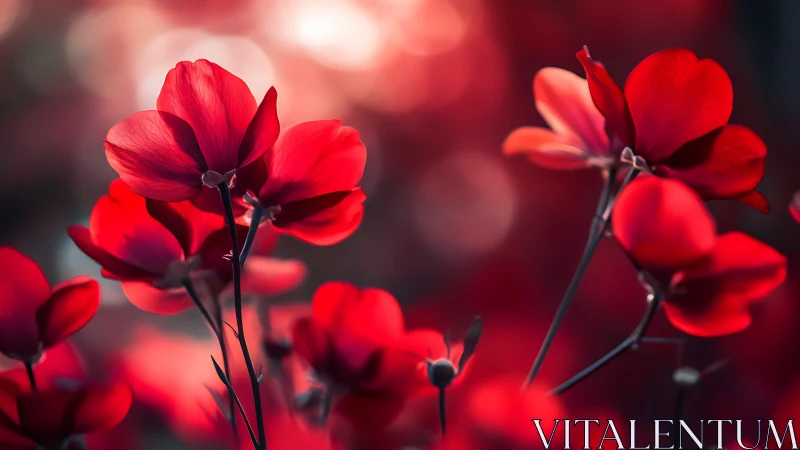 Red Geranium Flowers Illuminated by Backlighting Through Selective Focus Photography