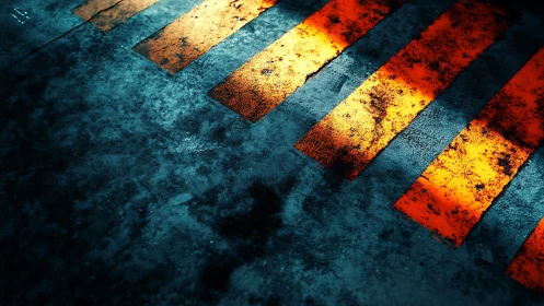 Abstract close-up of crosswalk stripes with dramatic lighting.