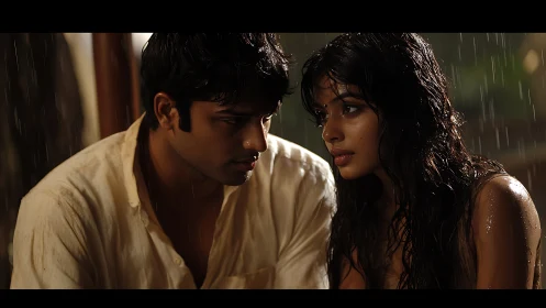 Rain-Soaked Moment of Connection.