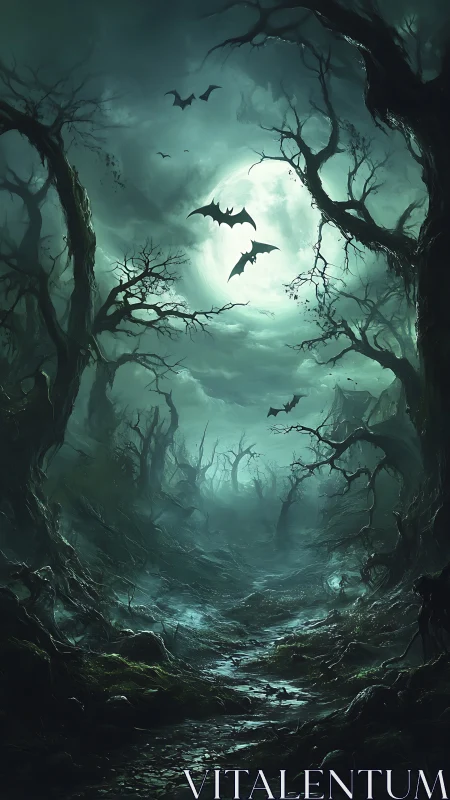 Moon-torn forest path where feral shadows learn to fly.