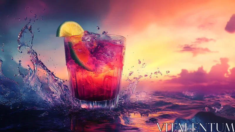 Sunset Cocktail with Citrus Splash and Tropical Sky.