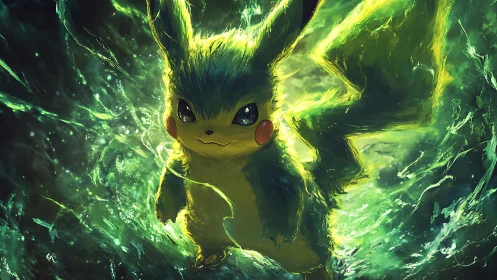 Electric creature in green energy field digital illustration.