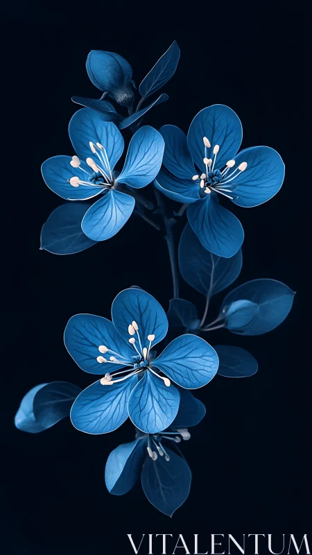 Delicate Blue Blossoms Dancing in Darkness