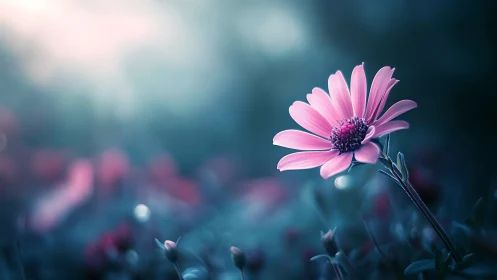 Pink Daisy's Quiet Moment in the Mist.