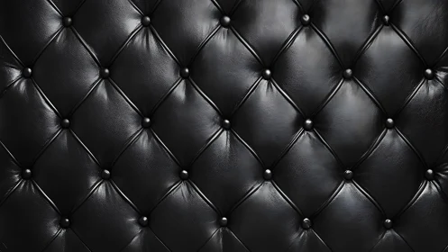 Black tufted leather upholstery surface in close focus.