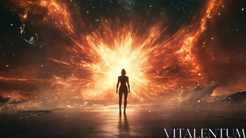 Silhouette before large cosmic energy burst in space.