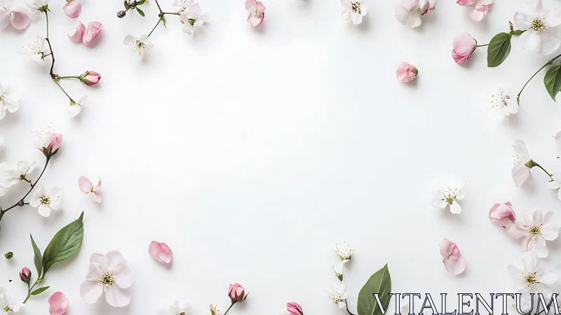 Pink and White Flowers on White Background Flat Lay