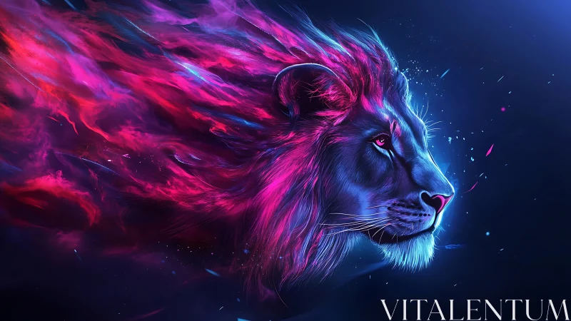 Neon cosmic lion head burns through deep electric void