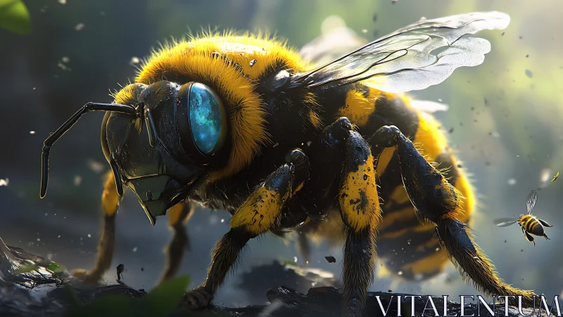 Large detailed digital close-up of a bee in nature.