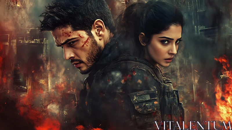 Back-to-back warriors glare through the burning fallout