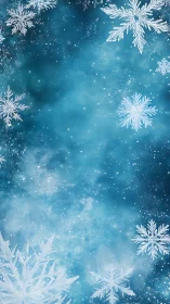 Crystal snowflakes on teal winter nebula background design.