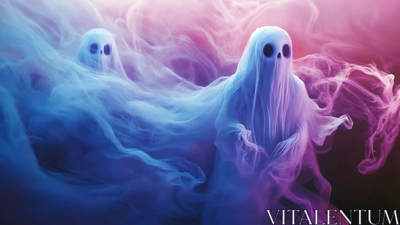 Gentle pastel ghosts drifting through radiant neon mist.