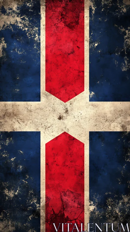 Distressed Icelandic cross flag with central chevron axis