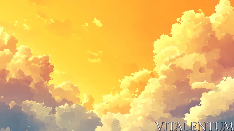 Radiant sunset clouds explode across glowing golden sky.