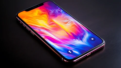 Smartphone Display with Fluid Gradient Wallpaper Rendering.