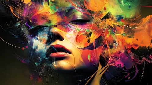 Abstract digital portrait with vivid multicolored fragments.