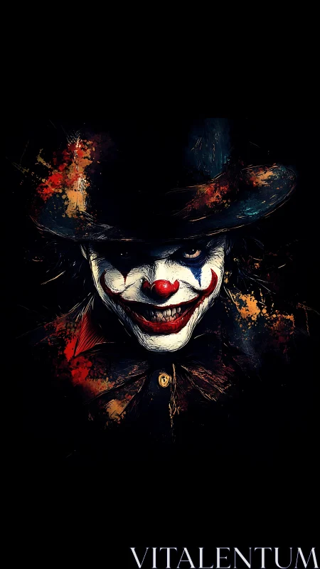 Sinister clown portrait emerges from dark abstract splatter