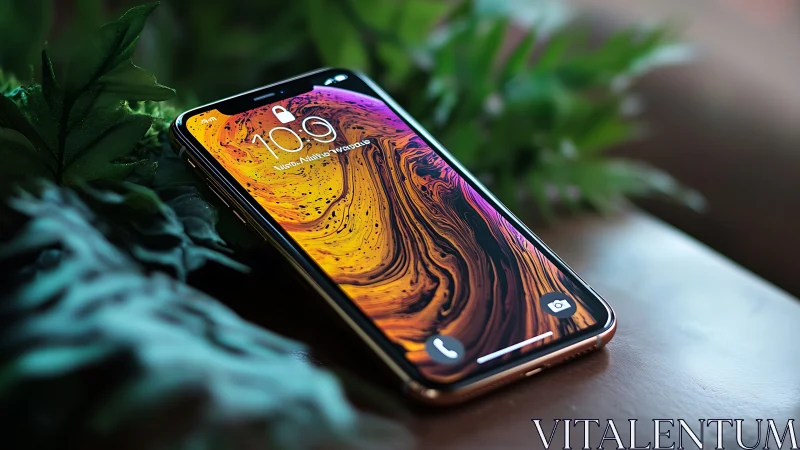 iPhone with Vibrant Liquid Metal Wallpaper Displaying Warm Orange-to-Purple Color Gradient