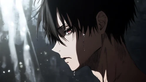 Melancholic anime profile portrait renders cinematic side lighting