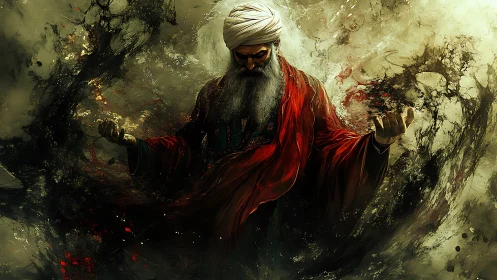 Mystic elder commands swirling dark energy in tattered robes