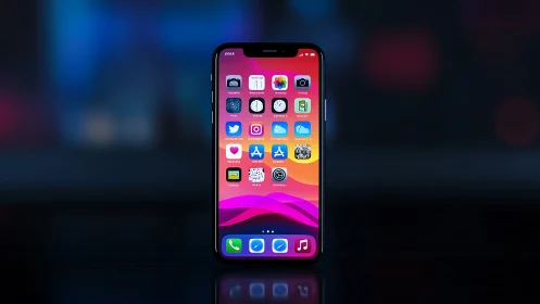 iPhone display showing home screen interface with application icons and status indicators