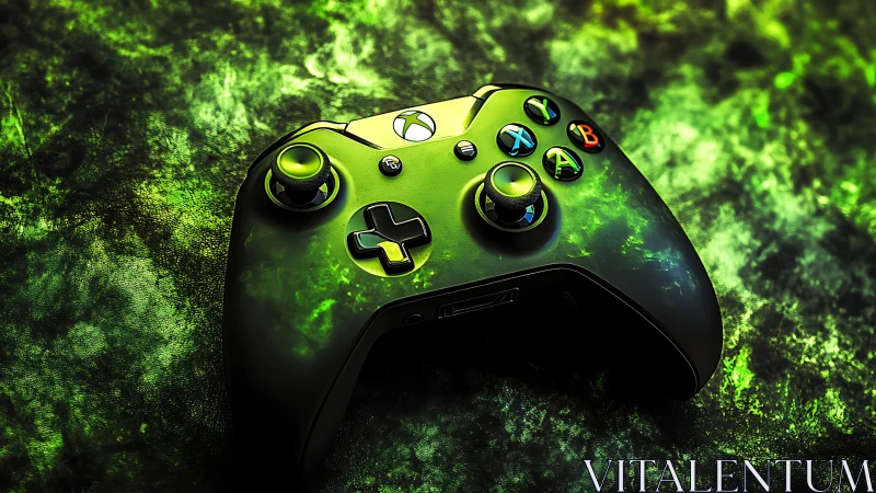 Xbox Controller with Luminescent Green Effects.
