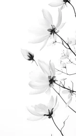Delicate Cosmos Flowers: Monochromatic Botanical Study with Dynamic Composition.