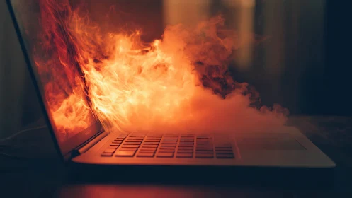 Laptop Engulfed in Digital Fire. Catastrophic System Failure.