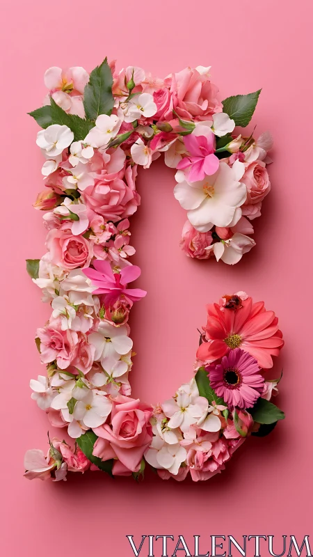 Floral Typography: Composite Letter J Constructed from Layered Pink and White Botanical Elements