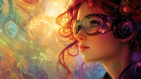 Dreamy cyber explorer gazes into a glowing neon future.