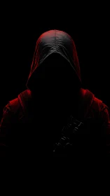 Hooded figure stands in deep shadow with red edge lighting