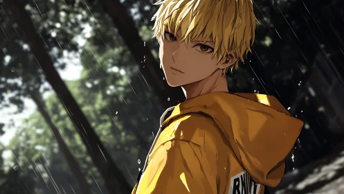 Rainlit gaze turns a quiet forest path into soft drama