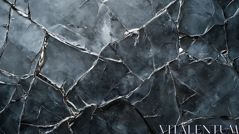 Cracked translucent ice surface forms irregular polygonal plates