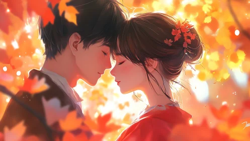 Side profile pair under autumn foliage in close proximity.