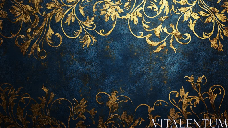 Ornate gold floral borders over textured deep blue background.