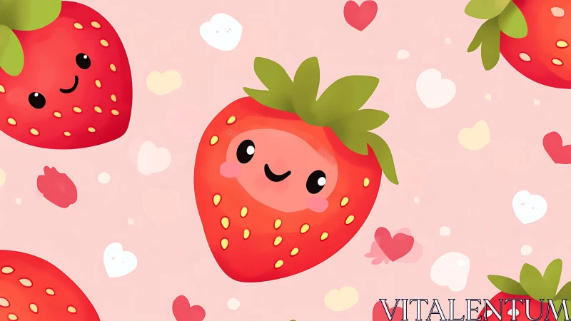 Kawaii strawberry cluster with stylized facial micro-expressions.