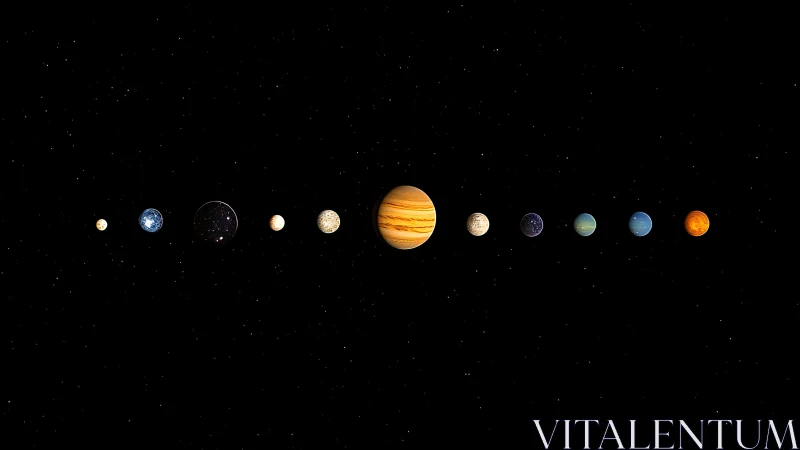 Solar system planetary alignment on black stellar field.
