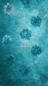 Ethereal Monochromatic Floral Composition with Teal Atmospheric Texture