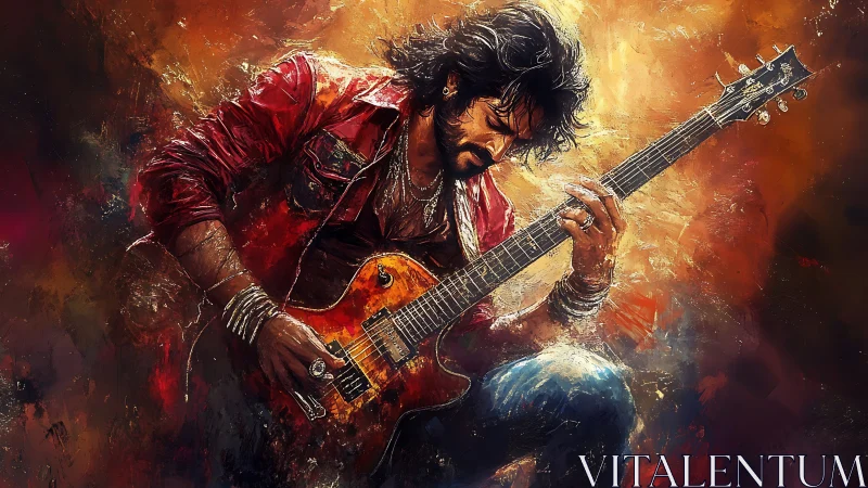 Fiery rock guitarist immersed in an expressive solo performance.