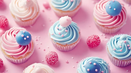 Pastel Cupcakes with Gradient Frosting and Dimensional Pearl Ornaments