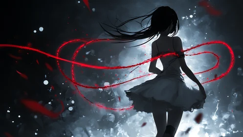 Midnight dancer stands in swirling red light and shadow