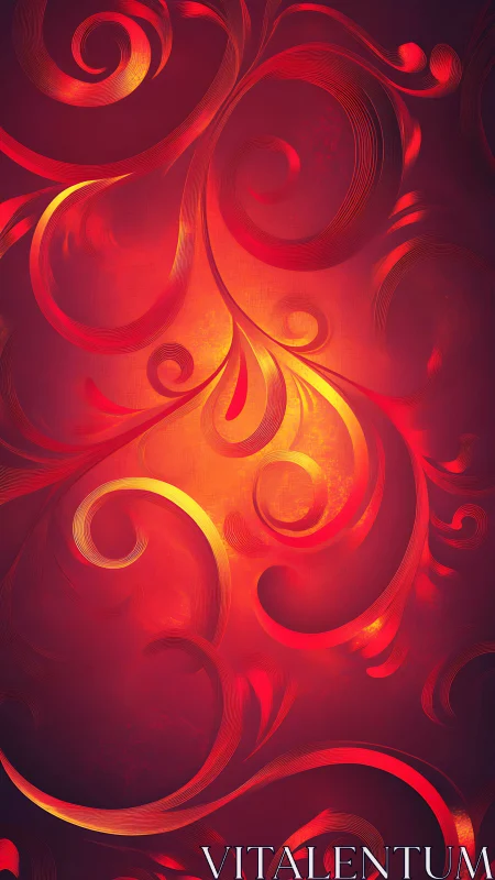 Radiant red-gold ornamental swirls on dark gradient field