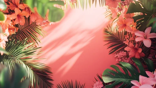 Tropical Floral Composition with Warm Coral Ambient Lighting.