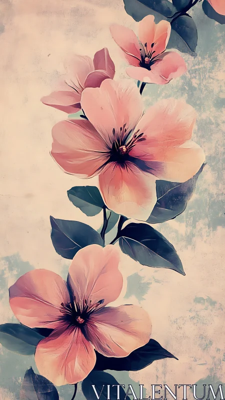 Blossoms in Watercolor: Ethereal Pink Florals with Vintage Charm.