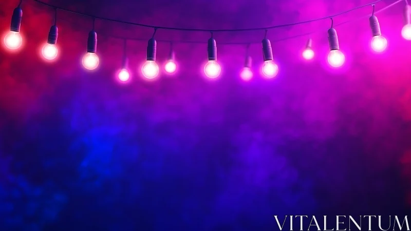 Neon twilight garland casting glow on electric misty haze.