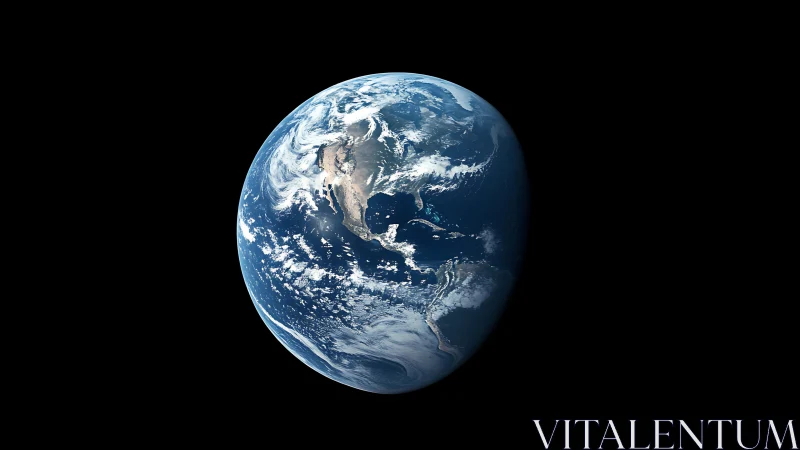 Earth viewed from space showing Americas against black void.