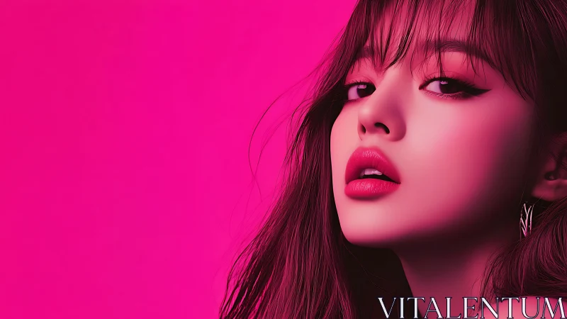 Side profile portrait in saturated monochrome magenta light.